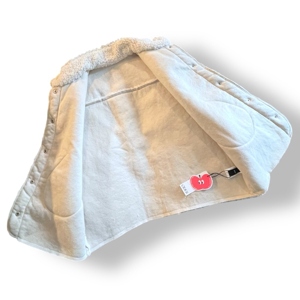 NWT Cozy Cream Sherpa Vest by Cider Snap Front Tartan Plaid Trim Cottage Nordic - Picture 8 of 15